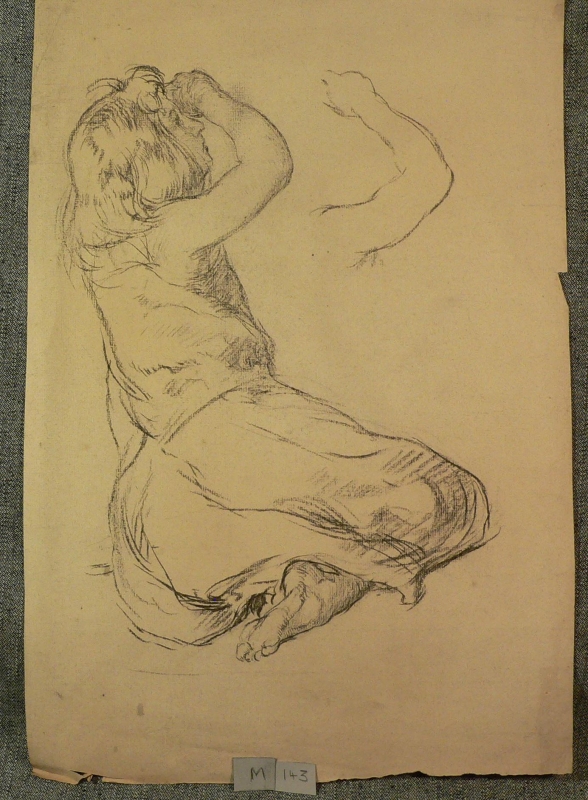 M 143 Figure study: young girl twisted pose with arms raised